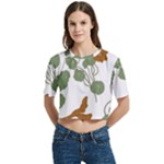 Nasturtium Flowers Plant Leaves Women s Round Neck Short Sleeve Crop Top