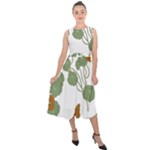 Nasturtium Flowers Plant Leaves Midi Tie-Back Chiffon Dress