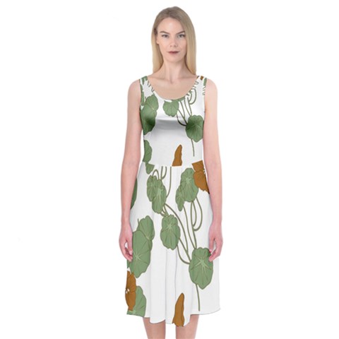 Nasturtium Flowers Plant Leaves Midi Sleeveless Dress from ArtsNow.com