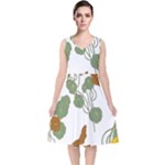 Nasturtium Flowers Plant Leaves V-Neck Midi Sleeveless Dress 