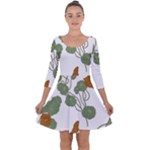 Nasturtium Flowers Plant Leaves Quarter Sleeve Skater Dress