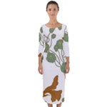 Nasturtium Flowers Plant Leaves Quarter Sleeve Midi Bodycon Dress