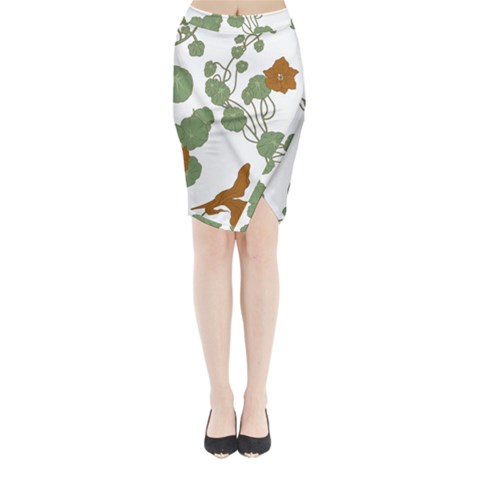 Nasturtium Flowers Plant Leaves Midi Wrap Pencil Skirt from ArtsNow.com