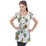 Nasturtium Flowers Plant Leaves Puff Sleeve Tunic Top