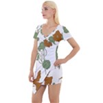 Nasturtium Flowers Plant Leaves Short Sleeve Asymmetric Mini Dress