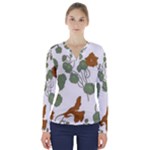 Nasturtium Flowers Plant Leaves V-Neck Long Sleeve Top