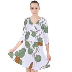 Quarter Sleeve Front Wrap Dress 