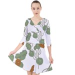 Nasturtium Flowers Plant Leaves Quarter Sleeve Front Wrap Dress