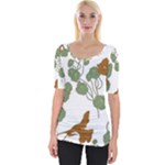 Nasturtium Flowers Plant Leaves Wide Neckline T-Shirt