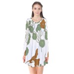 Nasturtium Flowers Plant Leaves Long Sleeve V-neck Flare Dress