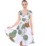 Nasturtium Flowers Plant Leaves Cap Sleeve Front Wrap Midi Dress