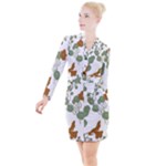 Nasturtium Flowers Plant Leaves Button Long Sleeve Dress