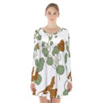 Nasturtium Flowers Plant Leaves Long Sleeve Velvet V-neck Dress