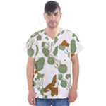 Nasturtium Flowers Plant Leaves Men s V-Neck Scrub Top