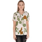 Nasturtium Flowers Plant Leaves Women s V-Neck Scrub Top