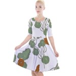 Nasturtium Flowers Plant Leaves Quarter Sleeve A-Line Dress