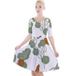 Nasturtium Flowers Plant Leaves Quarter Sleeve A-Line Dress With Pockets