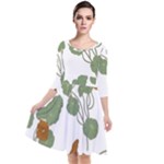 Nasturtium Flowers Plant Leaves Quarter Sleeve Waist Band Dress