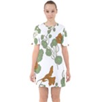 Nasturtium Flowers Plant Leaves Sixties Short Sleeve Mini Dress