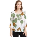 Nasturtium Flowers Plant Leaves Chiffon Quarter Sleeve Blouse