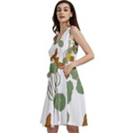 Nasturtium Flowers Plant Leaves Sleeveless V-Neck Skater Dress with Pockets