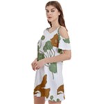 Nasturtium Flowers Plant Leaves Women s Cold Shoulder Round Neck Mini Dress