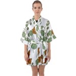 Nasturtium Flowers Plant Leaves Half Sleeve Satin Kimono 