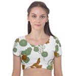 Nasturtium Flowers Plant Leaves Velvet Short Sleeve Crop Top 