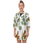 Nasturtium Flowers Plant Leaves Half Sleeve Chiffon Kimono