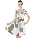 Nasturtium Flowers Plant Leaves Cap Sleeve Midi Dress