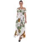 Nasturtium Flowers Plant Leaves Off Shoulder Open Front Chiffon Dress