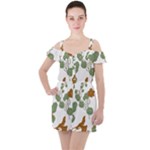 Nasturtium Flowers Plant Leaves Ruffle Cut Out Chiffon Playsuit