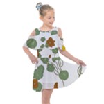 Nasturtium Flowers Plant Leaves Kids  Shoulder Cutout Chiffon Dress