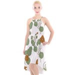 Nasturtium Flowers Plant Leaves High-Low Halter Chiffon Dress 