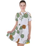 Nasturtium Flowers Plant Leaves Short Sleeve Shoulder Cut Out Dress 