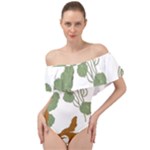 Nasturtium Flowers Plant Leaves Off Shoulder Velour Bodysuit 