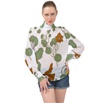 Nasturtium Flowers Plant Leaves High Neck Long Sleeve Chiffon Top