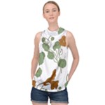 Nasturtium Flowers Plant Leaves High Neck Satin Top