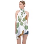 Nasturtium Flowers Plant Leaves Halter Asymmetric Satin Top