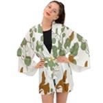 Nasturtium Flowers Plant Leaves Long Sleeve Kimono