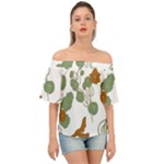 Nasturtium Flowers Plant Leaves Off Shoulder Short Sleeve Top