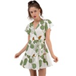 Nasturtium Flowers Plant Leaves Flutter Sleeve Wrap Dress