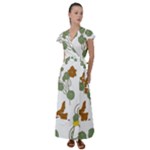 Nasturtium Flowers Plant Leaves Flutter Sleeve Maxi Dress