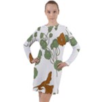 Nasturtium Flowers Plant Leaves Long Sleeve Hoodie Dress