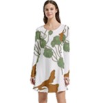 Nasturtium Flowers Plant Leaves Long Sleeve Velour Skater Dress