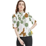 Nasturtium Flowers Plant Leaves Frill Neck Blouse