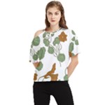 Nasturtium Flowers Plant Leaves One Shoulder Cut Out T-Shirt