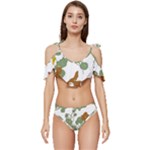 Nasturtium Flowers Plant Leaves Ruffle Edge Tie Up Bikini Set	