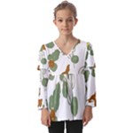 Nasturtium Flowers Plant Leaves Kids  V Neck Casual Top