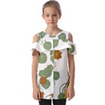 Nasturtium Flowers Plant Leaves Fold Over Open Sleeve Top